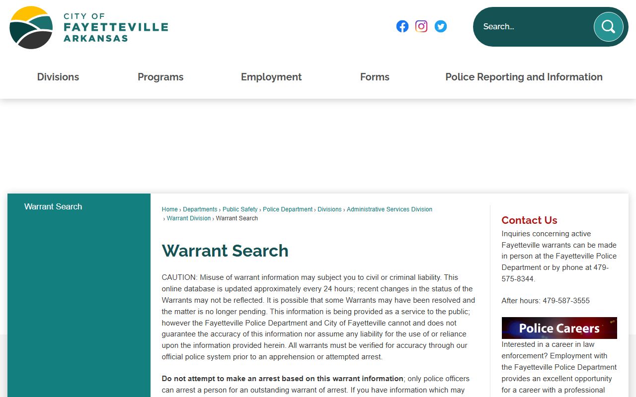 Fayetteville bench warrants search page