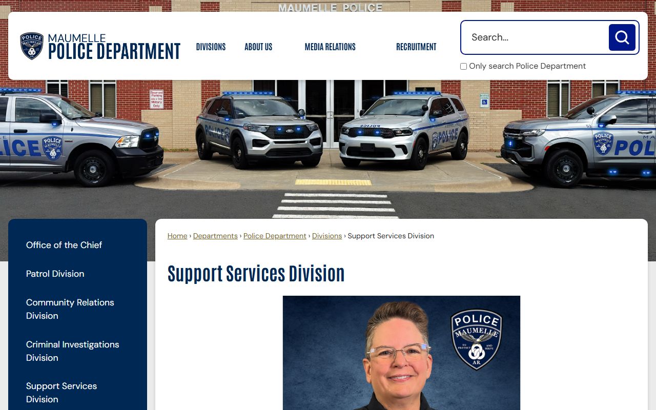 Maumelle Police Department Support Services page for warrants