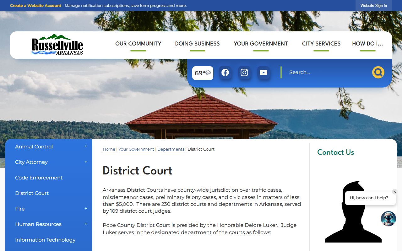 Russellville District Court page for bench warrant cases