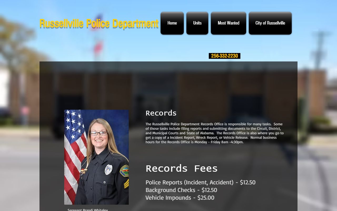 Russellville Police Department records page for warrants