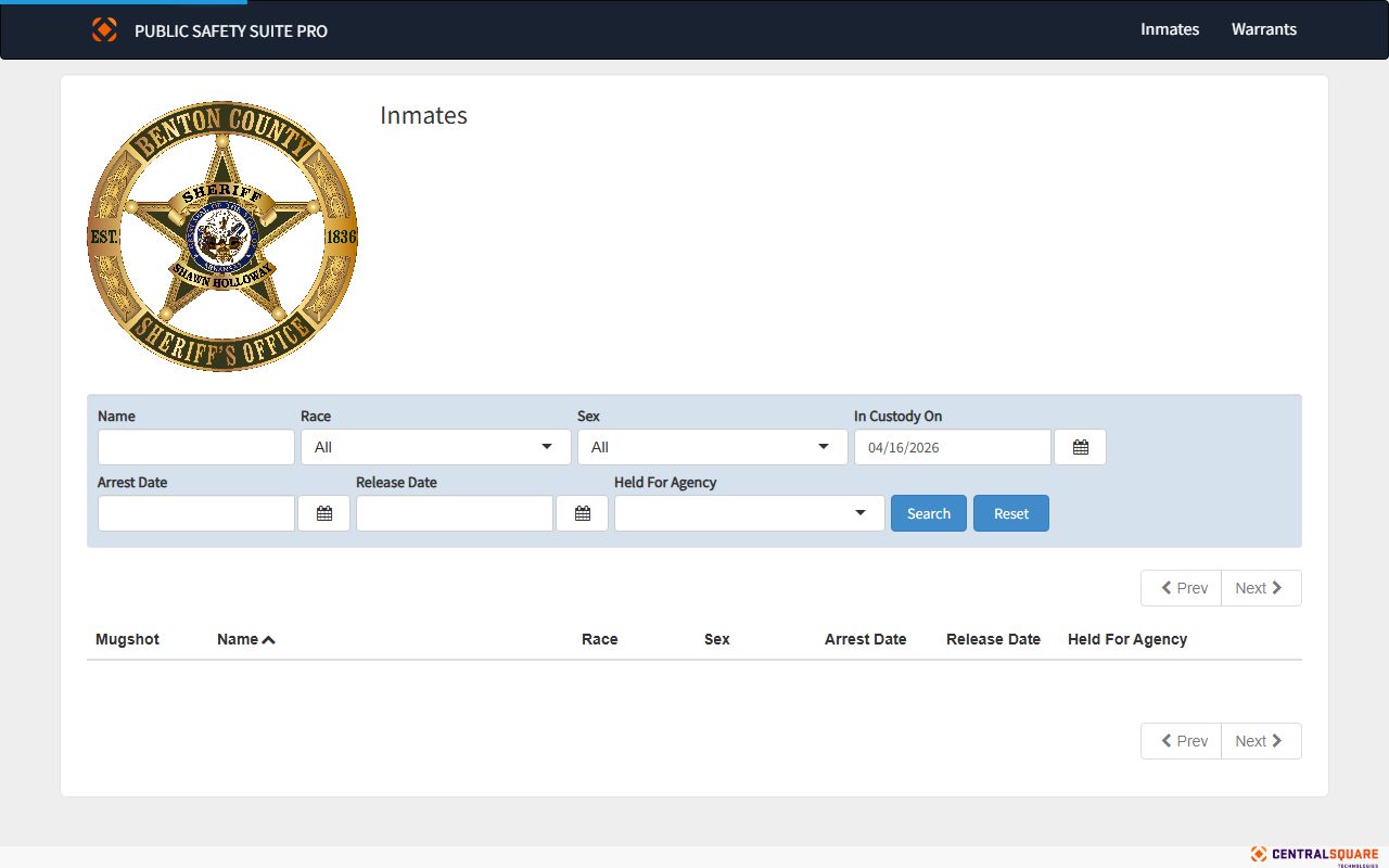 Benton County Sheriff inmate roster for bench warrants