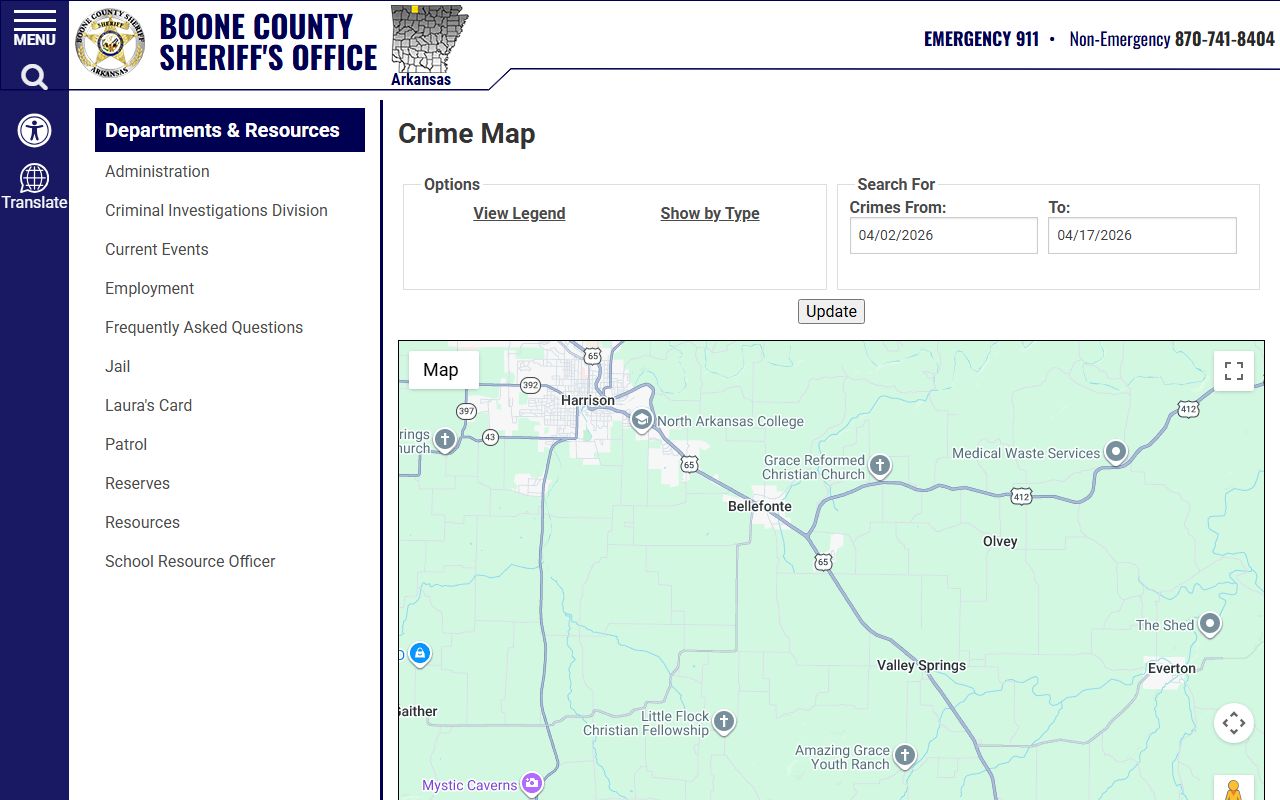 Boone County crime map for bench warrants