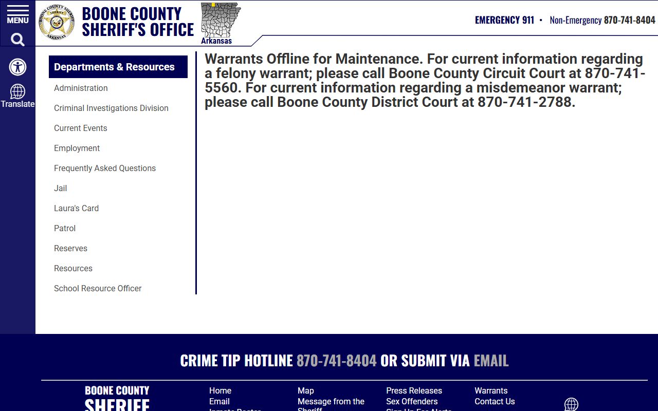 Boone County Sheriff warrant search for bench warrants