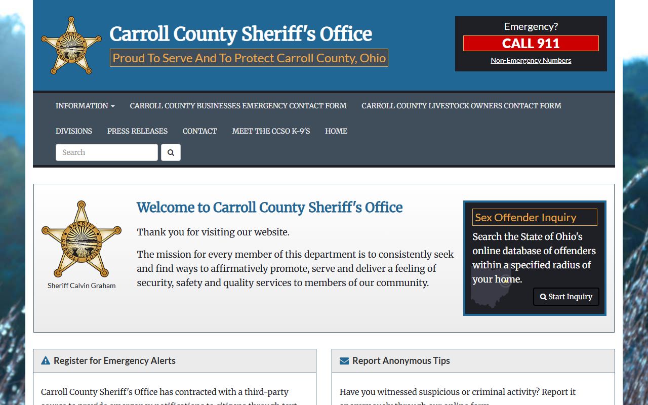 Carroll County Sheriff bench warrants page