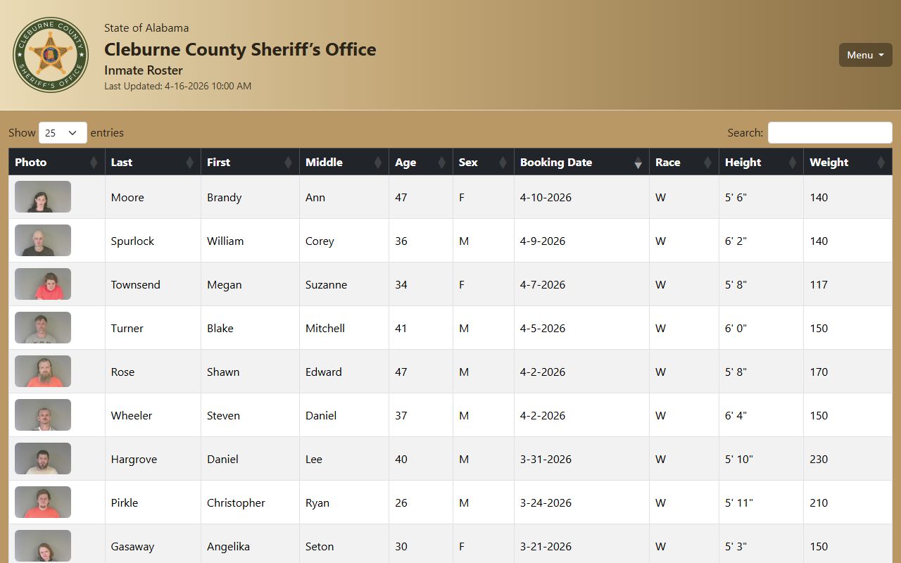 Cleburne County current inmates list for bench warrants