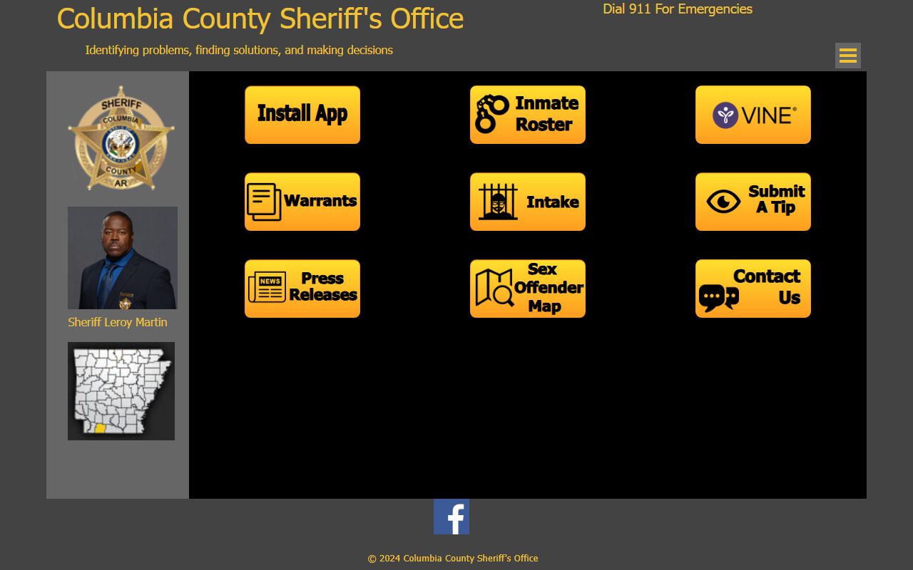 Columbia County Sheriff page for bench warrants