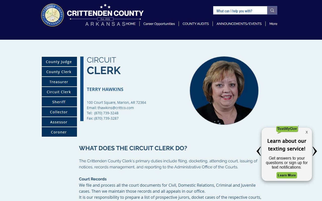 Crittenden County Circuit Clerk page for bench warrants
