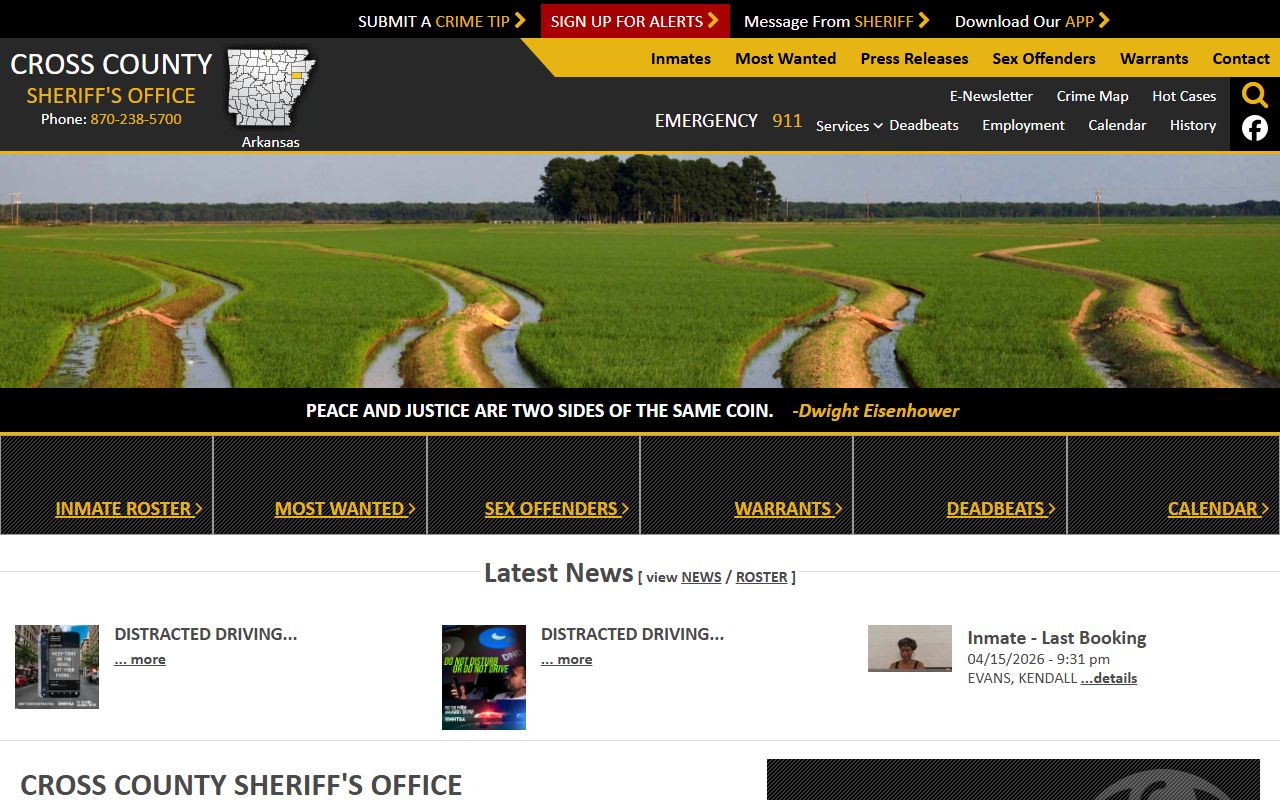 Cross County Sheriff page for bench warrants