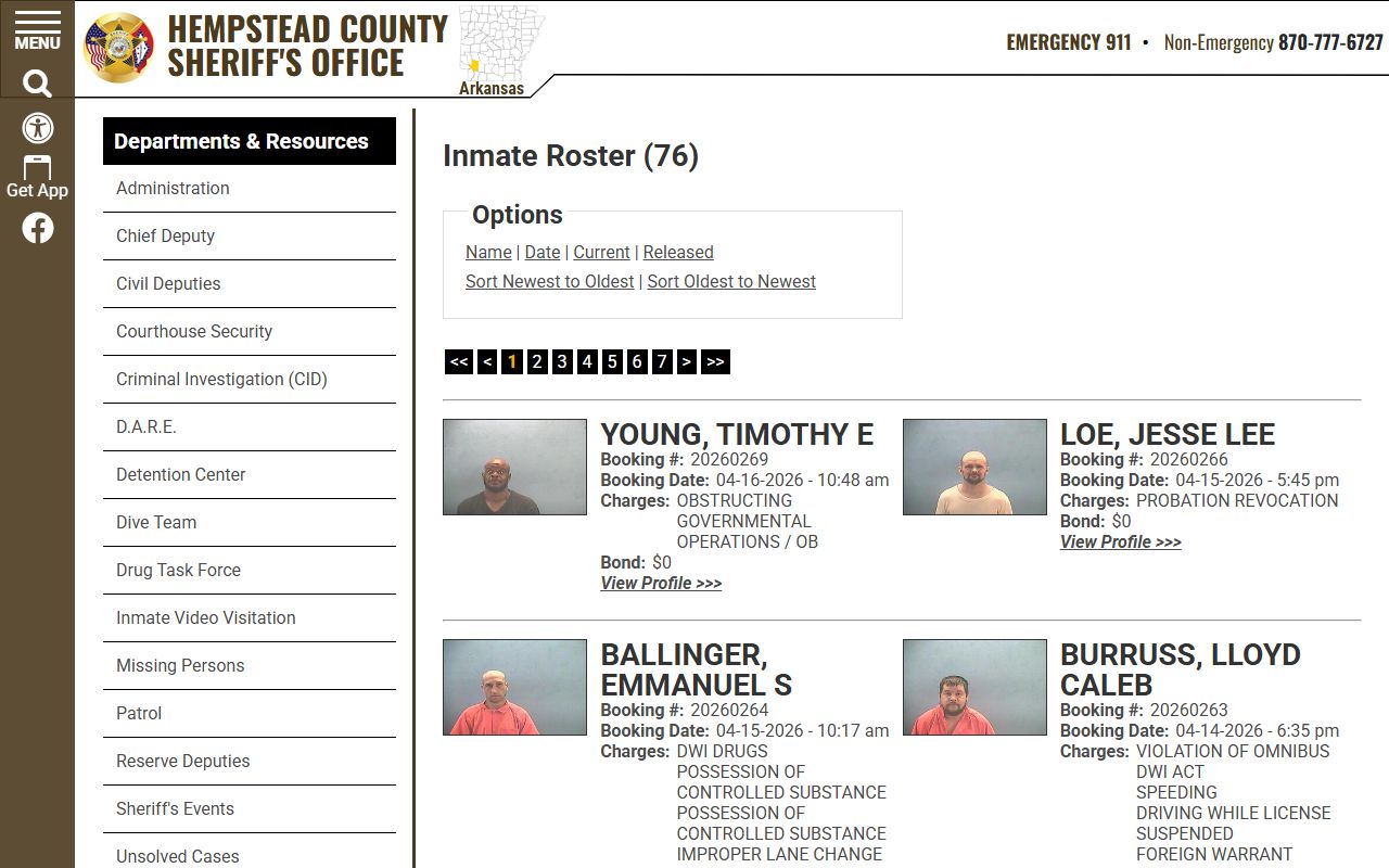 Hempstead County inmate roster for bench warrants