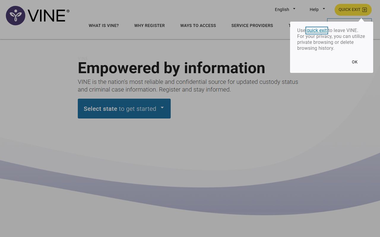 VINELink victim notification for Sharp County bench warrants
